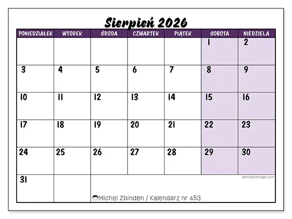 Kalendarz do druku na sierpień 2026 - Kolorowe zadania