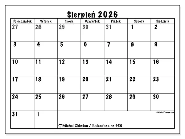Kalendarz do druku na sierpień 2026 - Pełne planowanie