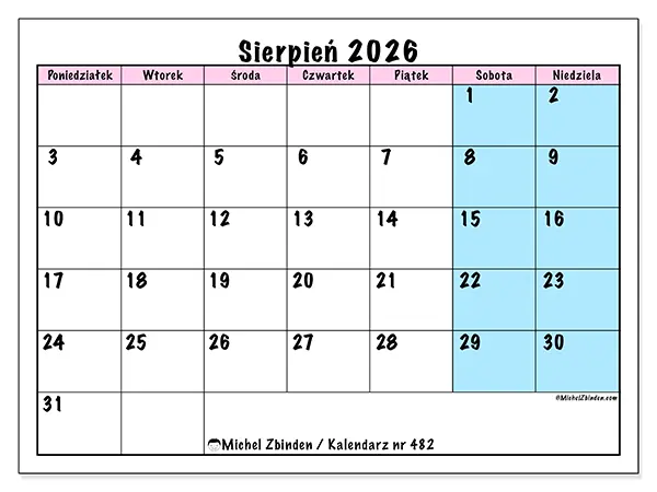 Kalendarz do druku na sierpień 2026 - Harmonogram zespołu