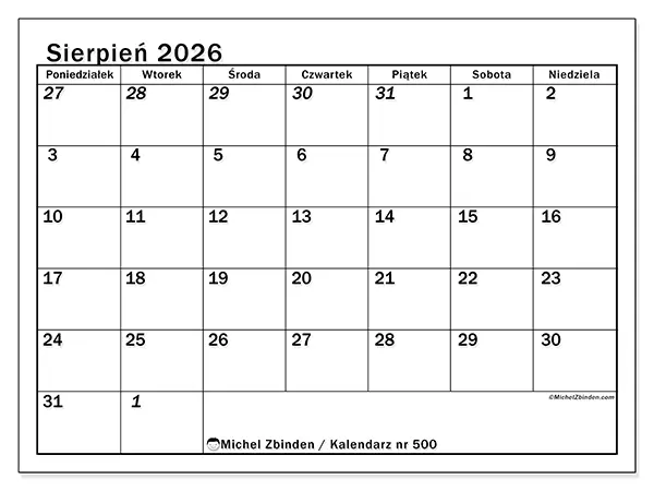 Kalendarz do druku na sierpień 2026 - Intensywne planowanie