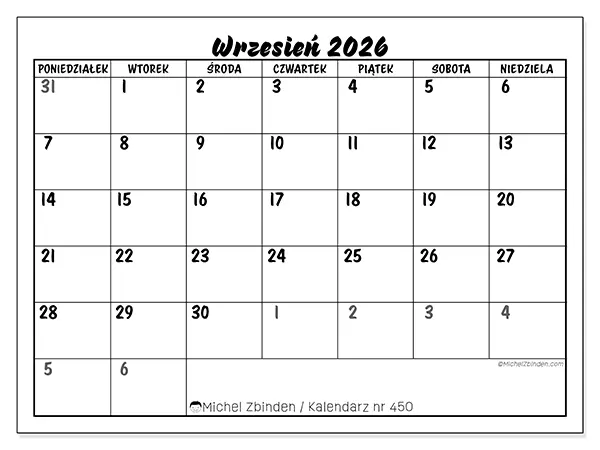 Kalendarz do druku na wrzesień 2026 - Szczegółowy model