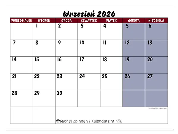 Kalendarz do druku na wrzesień 2026 - Zadania w kolorze