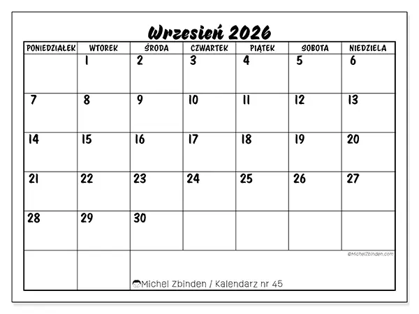 Kalendarz do druku na wrzesień 2026 - Sukces szkolny