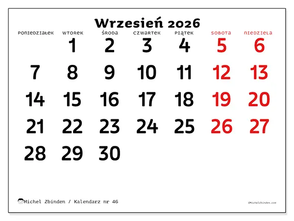 Kalendarz do druku na wrzesień 2026 - Jasna wizja