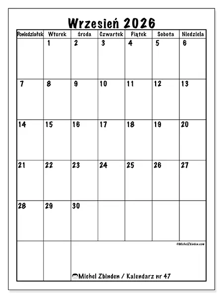 Kalendarz do druku na wrzesień 2026 - Przejrzyste planowanie