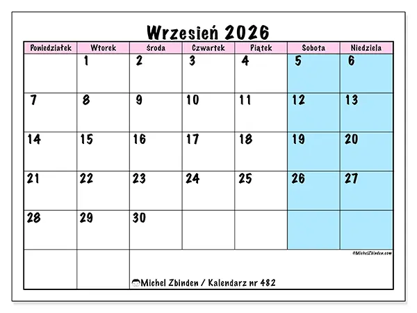 Kalendarz do druku na wrzesień 2026 - Harmonogram zespołu