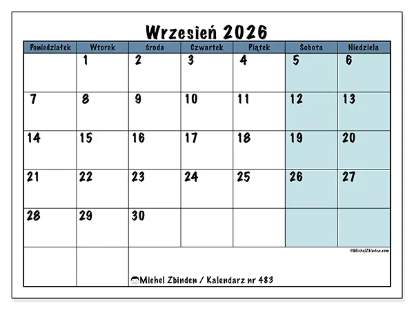 Kalendarz do druku na wrzesień 2026 - Struktura dla szkoły