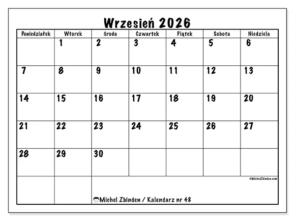 Kalendarz do druku na wrzesień 2026 - Codzienne plany