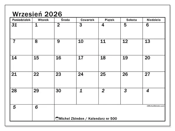 Kalendarz do druku na wrzesień 2026 - Intensywne planowanie