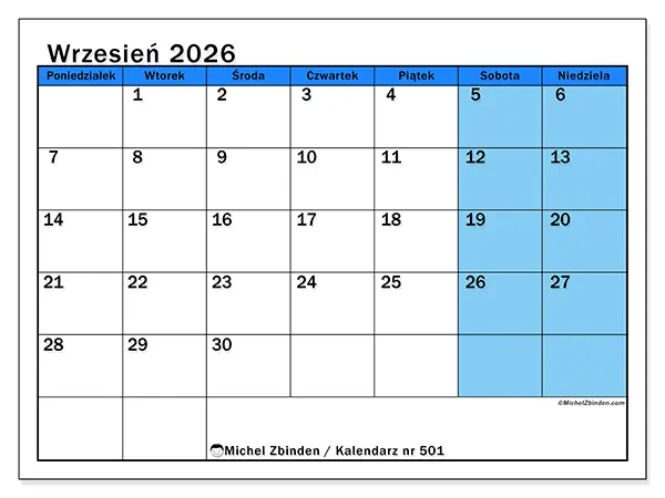 Kalendarz do druku na wrzesień 2026 - Dynamiczne studia