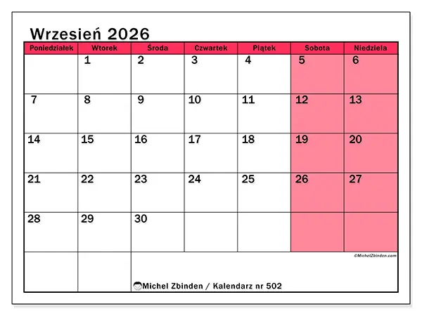 Kalendarz do druku na wrzesień 2026 - Jasne zarządzanie