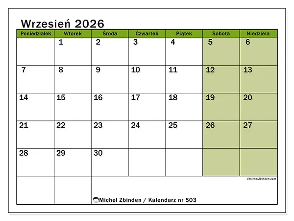 Kalendarz do druku na wrzesień 2026 - Naturalne kolory