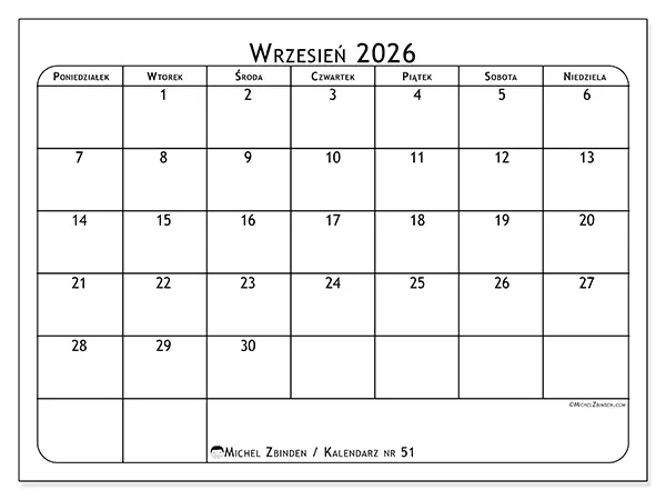 Kalendarz do druku na wrzesień 2026 - Planer posiłków