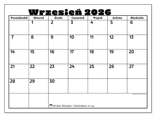 Kalendarz do druku na wrzesień 2026 - Aktywności rodzinne