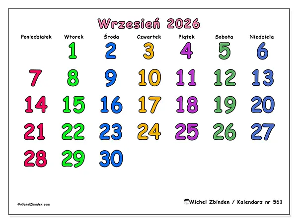 Kalendarz do druku na wrzesień 2026 - Kreatywne chwile