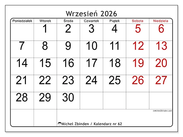 Kalendarz do druku na wrzesień 2026 - Szybki przegląd
