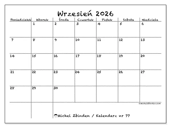 Kalendarz do druku na wrzesień 2026 - Szkoła i rodzina