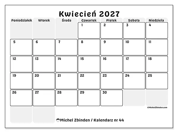 Kalendarz do druku na kwiecień 2027 - Uporządkowane planowanie