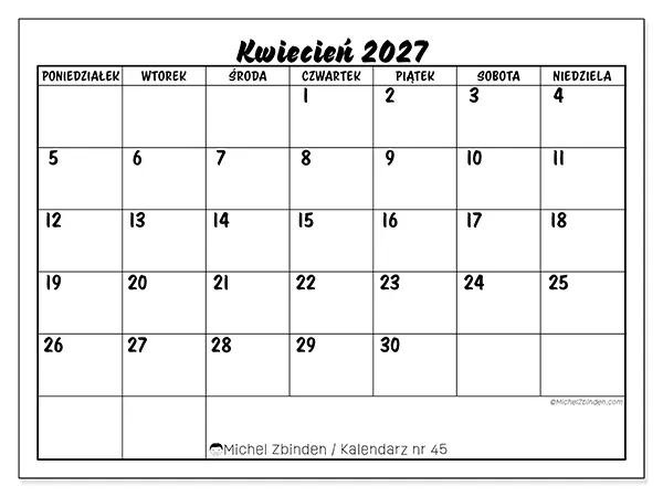 Kalendarz do druku na kwiecień 2027 - Sukces szkolny