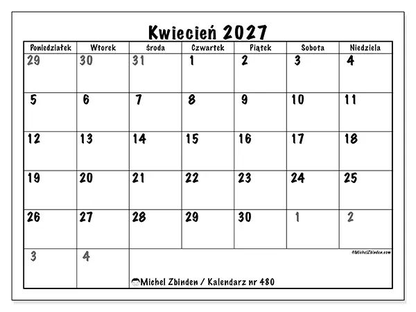 Kalendarz do druku na kwiecień 2027 - Pełne planowanie