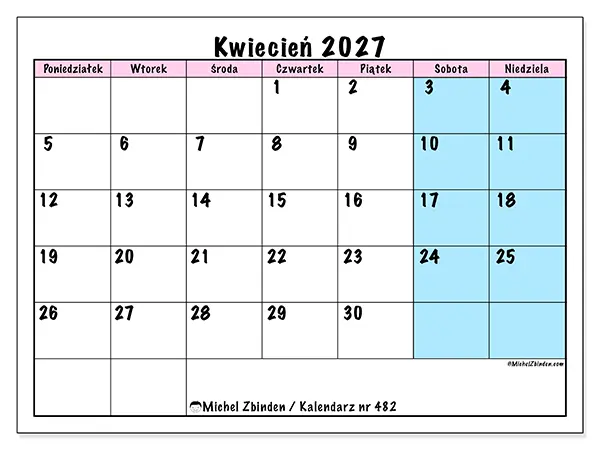 Kalendarz do druku na kwiecień 2027 - Harmonogram zespołu