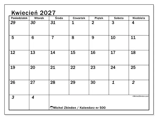 Kalendarz do druku na kwiecień 2027 - Intensywne planowanie