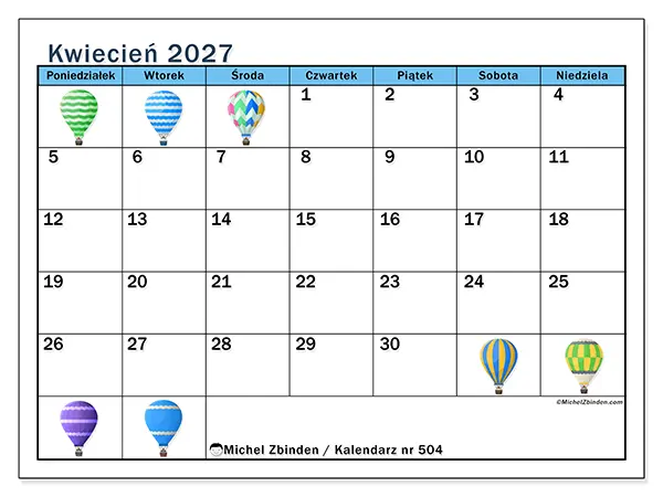 Kalendarz do druku na kwiecień 2027 - Balony na gorące powietrze