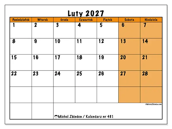 Kalendarz do druku na luty 2027 - Dynamiczne planowanie