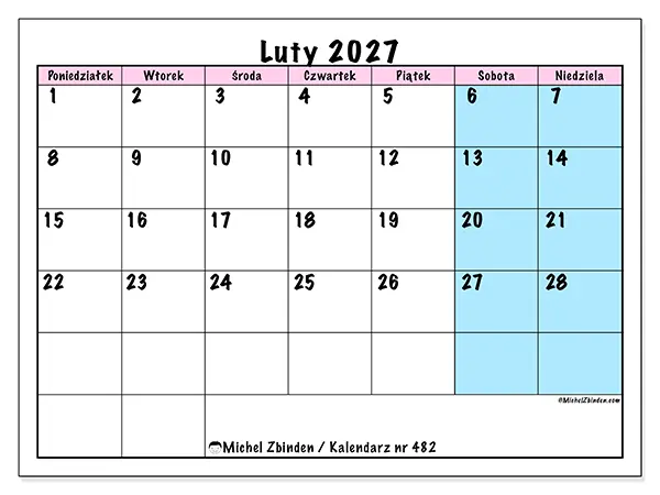 Kalendarz do druku na luty 2027 - Harmonogram zespołu