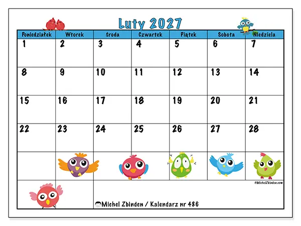 Kalendarz do druku na luty 2027 - Ptaki