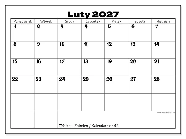 Kalendarz do druku na luty 2027 - Koordynacja pracy