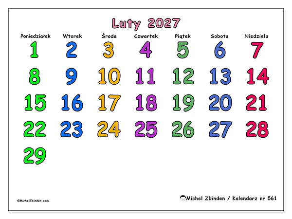 Kalendarz do druku na luty 2027 - Kreatywne chwile