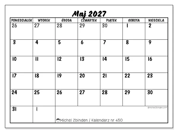 Kalendarz do druku na maj 2027 - Szczegółowy model