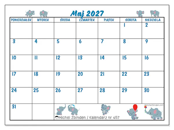 Kalendarz do druku na maj 2027 - Małe słonie