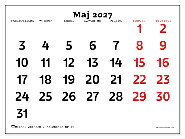 Kalendarz do druku na maj 2027 - Jasna wizja