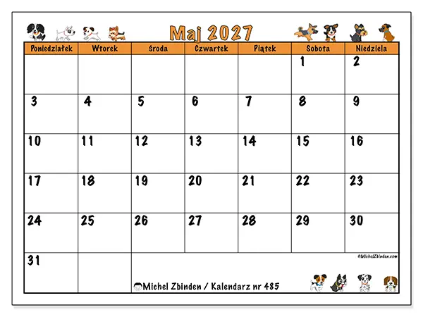Kalendarz do druku na maj 2027 - Psy