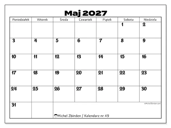 Kalendarz do druku na maj 2027 - Koordynacja pracy
