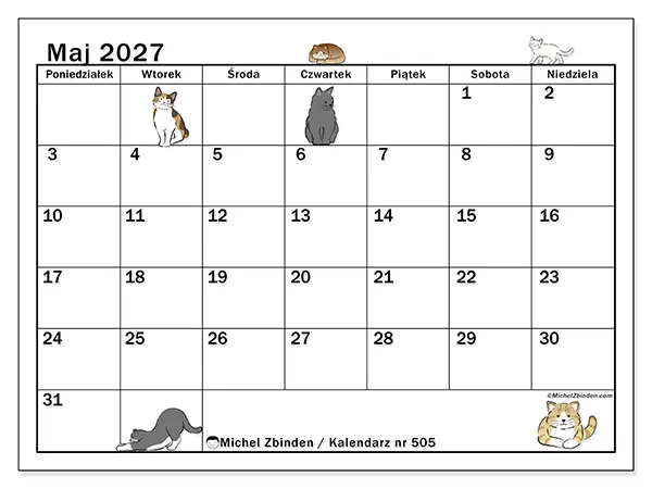 Kalendarz do druku na maj 2027 - Życie kota