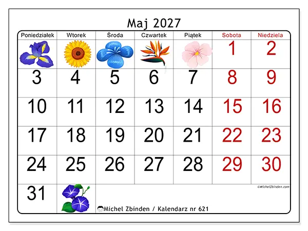Kalendarz do druku na maj 2027 - Duże kwiaty