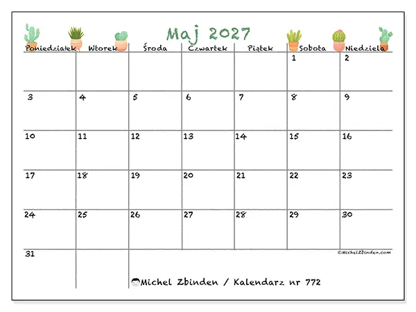 Kalendarz do druku na maj 2027 - Dekoracyjne kaktusy