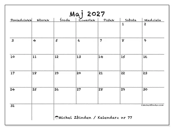 Kalendarz do druku na maj 2027 - Szkoła i rodzina