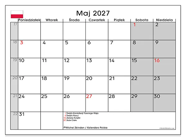 Kalendarz do druku na maj 2027 - Polska