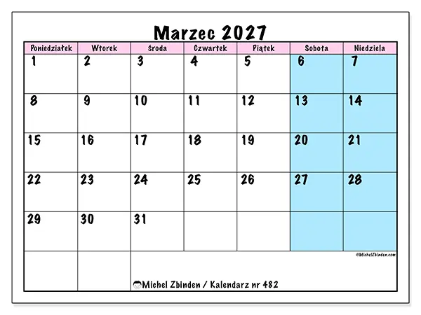Kalendarz do druku na marzec 2027 - Harmonogram zespołu