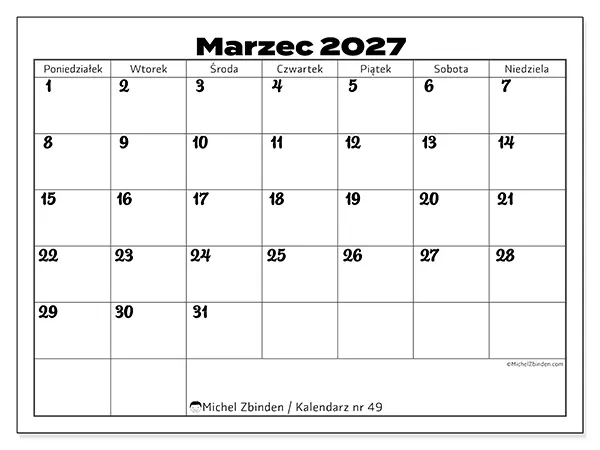 Kalendarz do druku na marzec 2027 - Koordynacja pracy