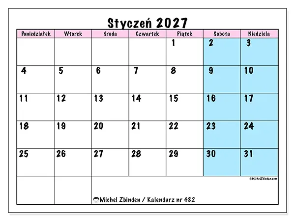 Kalendarz do druku na styczeń 2027 - Harmonogram zespołu