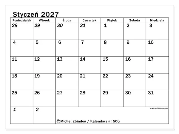 Kalendarz do druku na styczeń 2027 - Intensywne planowanie