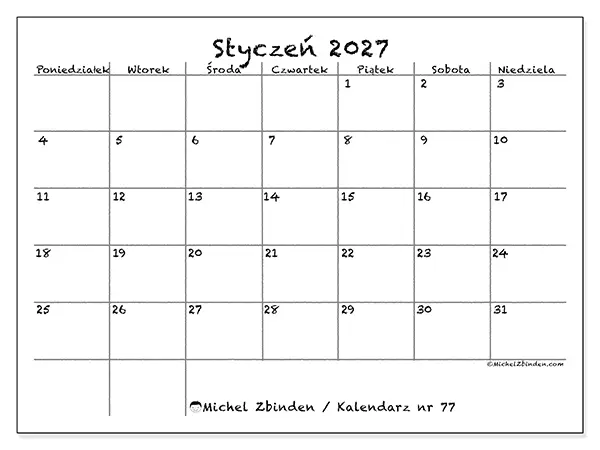 Kalendarz do druku na styczeń 2027 - Szkoła i rodzina