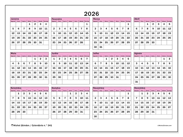 Calendário anual 2026 para imprimir - Planeamento e previsão