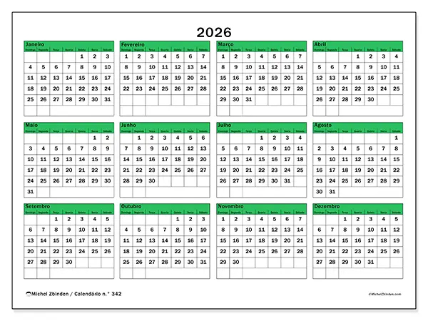 Calendário anual 2026 para imprimir - Esperança para o futuro - Semana de domingo a sábado
