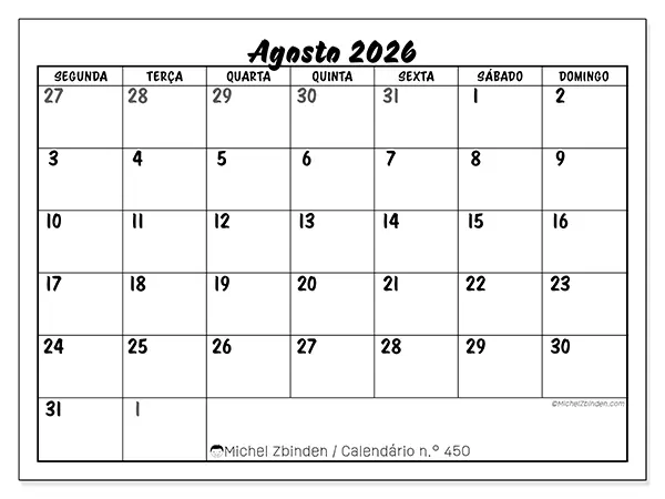 Calendário de agosto de 2026 para imprimir - Organização detalhada